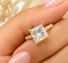 Moissanite Engagement 2.50 Ct Certified Princess Cut 14K Yellow Gold Plated Ring — photo 1