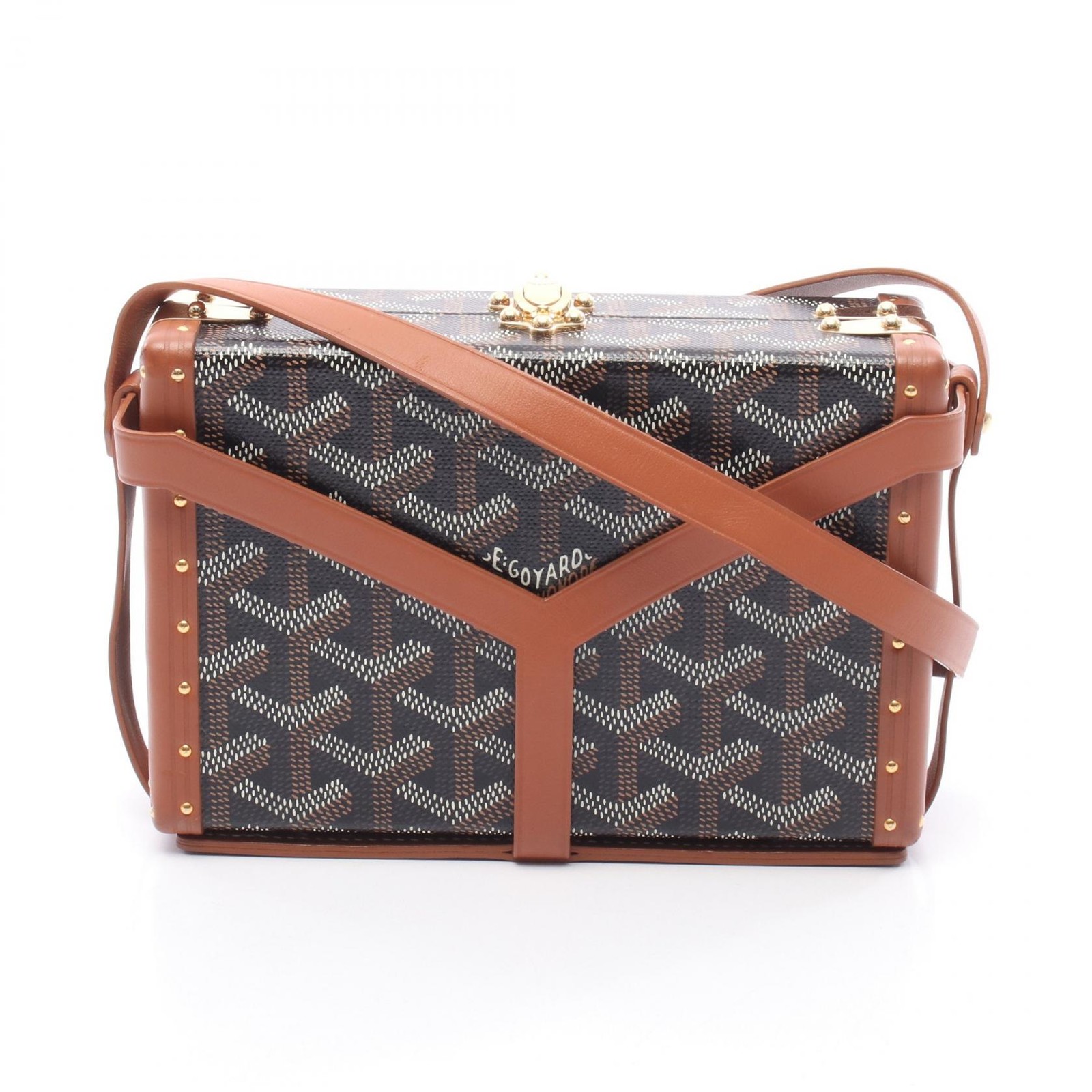 GOYARD Minaudiere Trunk Shoulder Bag in Black Brown White Canvas Leather Pre-Owned for Women