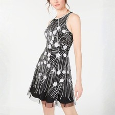 Adrianna Papell Black Sequin Beaded Embellished Cocktail Dress SleevelessSz 10
