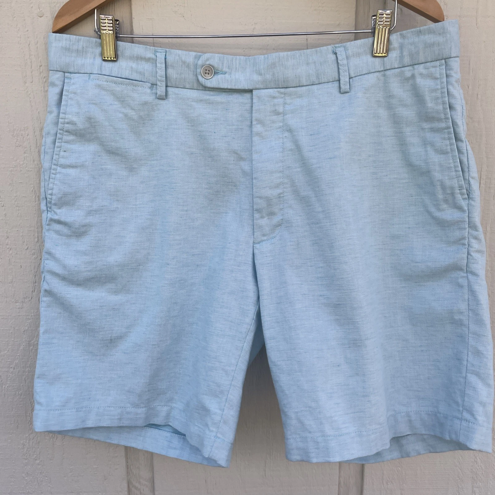 Peter Millar Crown Cool Shorts Size 36 Linen Blend Golf Light Blue Performance