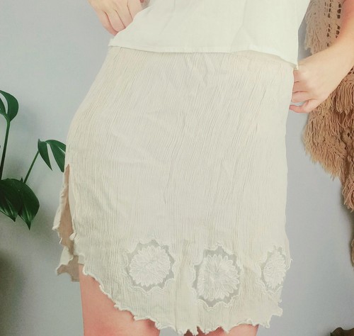 Rusty mini skirt cheesecloth muslin lace Y2K Beach surfer Cream Crotchet 10 - Picture 2 of 9