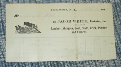 Antique Receipt from Jacob White for Plaster & Lathe, Frenchtown,NJ,1914