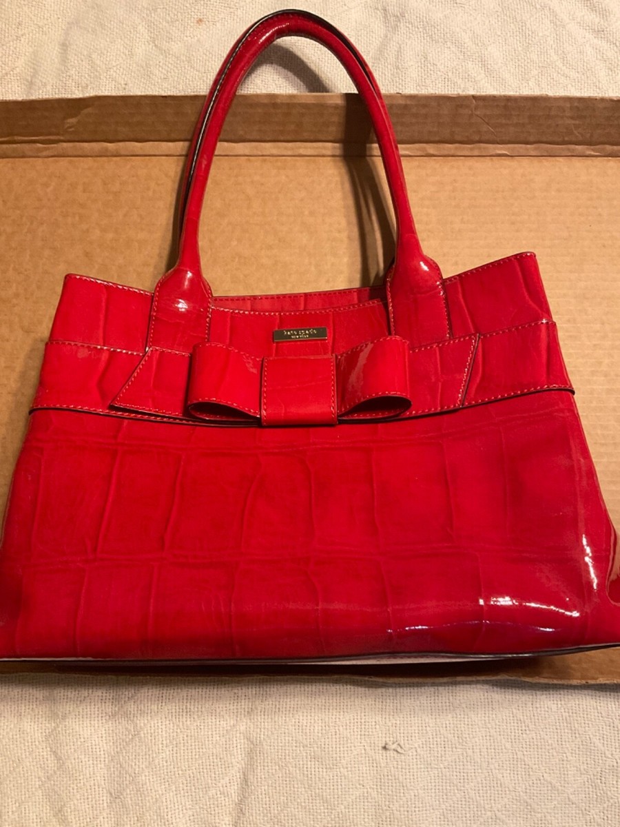 Kate Spade Elena Red Croc Embossed Leather Purse Tote Handbag