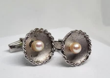 Vintage JML Sterling Silver & Pearl Cufflinks