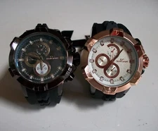 Men's Black & Rose Gold Finish Tecno Sport Silicone Band Fashion Hip Hop Watch