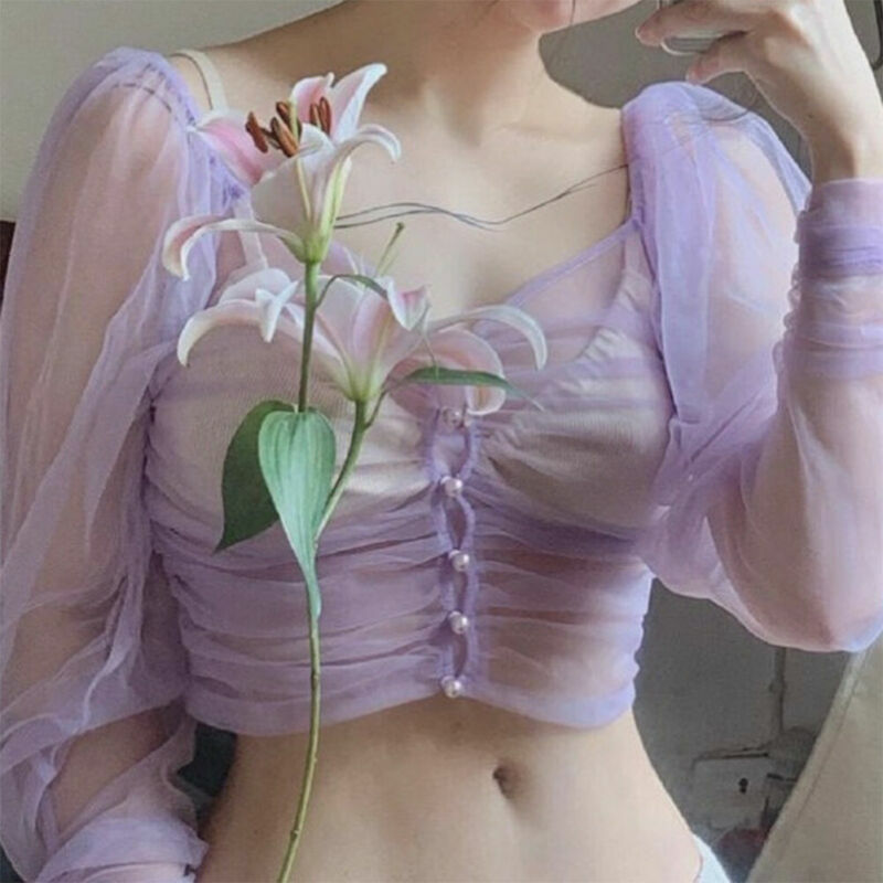 purple mesh crop top