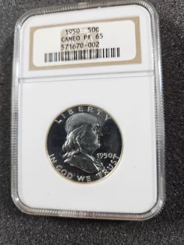 🌟 1950 Franklin Half-Dollar Silver NGC PF65 CAM Cameo BU Coin Vintage Holder
