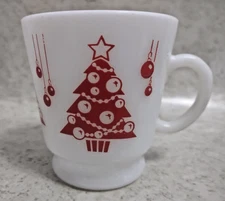 Vintage Hazel Atlas Milk Glass Mug Cup Red Christmas Tree Egg Nog