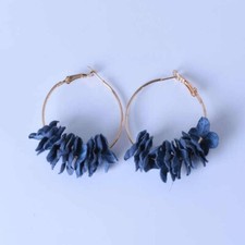 Hoop Flower Petal Earrings In Blue