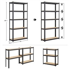 Scaffale Metallico Nero 90x80x45cm | 3 Ripiani Regolabili | Portata 175kg/Ripiano | Garage/Cantina