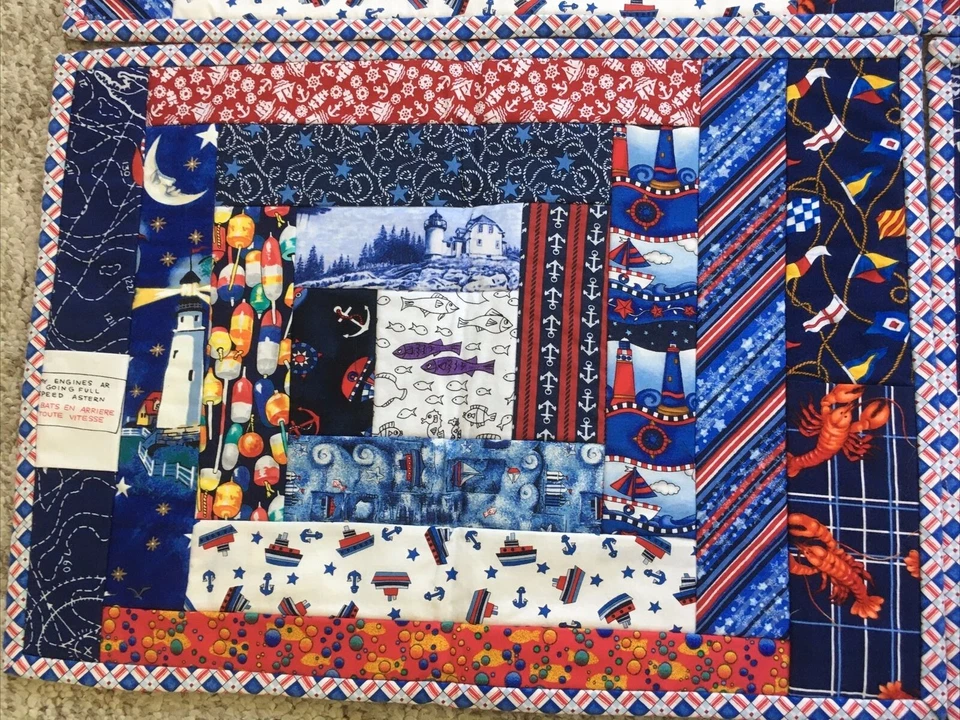 Set 4/8 placemats Handmade Pieced quilted reversible nautical 14x19 lighthouse - Image 2 of 4