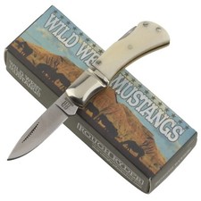 Rough Ryder Little Mustang Lockback Pocket Knife White Smooth Bone RR1296