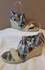 Tommy Hilfiger Zapatos Tacón Alpargatas Sandalias Tela Escocesa Corbatas al Tobillo Talla 8.5M