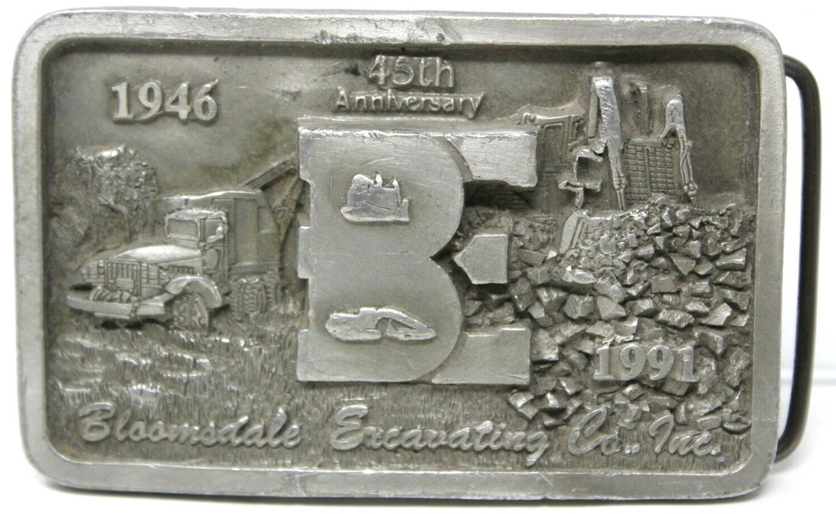 Belt Buckle USA Bloomsdale Excavating VTG 1991 45th Anniv 3D