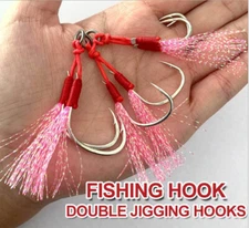 10 Pair Slow Jigging Double Assist Hook With Feather Cast Jig Saltwater Hook