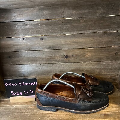Allen Edmonds Shoes Loafers Mens 10.5 D Black and Brown Nashua Kilted Tassel Vintage Allen Edmonds Black Brown Leather Loafers Nashua  main image 2