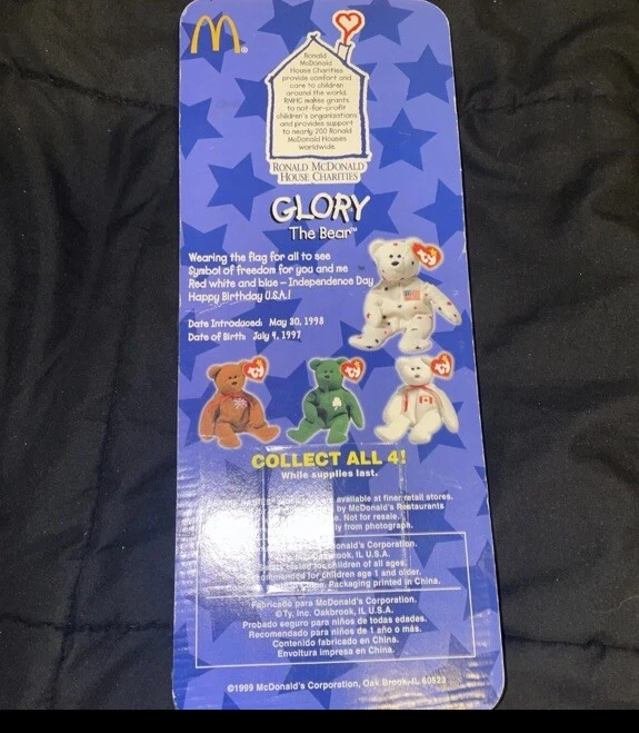Ty Teenie Beanie bebê "Glory the Bear" 1997 Mcdonalds raro com erros de etiqueta 1993 - Imagem 2 de 3