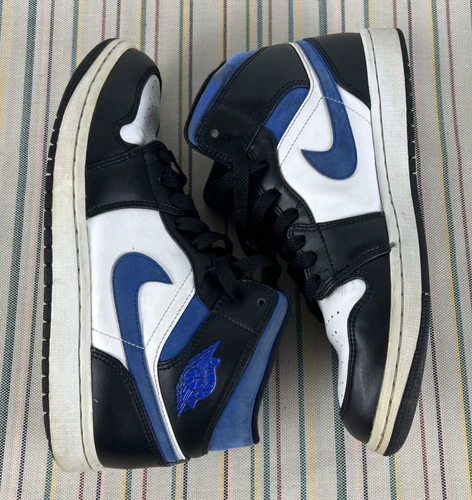 Nike Jordan 1 Sneakers Shoes Mens 8.5 Mid White Black Racer Blue 554724-140