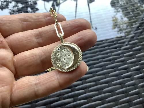 "CADENA CLIP MELINDA MARIA TONO DORADO LUNA/ESTRELLA SOBRE PAPEL 15,5"" + 3""" - Imagen 6 de 8