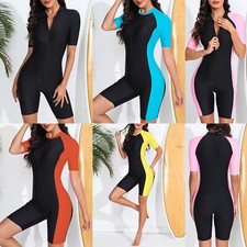 Damen Surf Sport Badeanzug Mit Bein Einteiler Schwimmanzug Kurzarm Bademode- DE