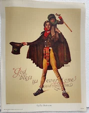 Norman Rockwell print on canvas-Tiny Tim 1972 printed Lithograph On canvas