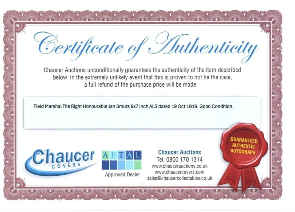 Field Marshall Jan Smuts Original Hand Signed Handwritten Letter COA AFTAL - Image 4 of 4