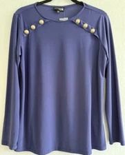 Antthony Original Women Blouse Small Blue Buttons Long Sleeve Crew Neck Tunic