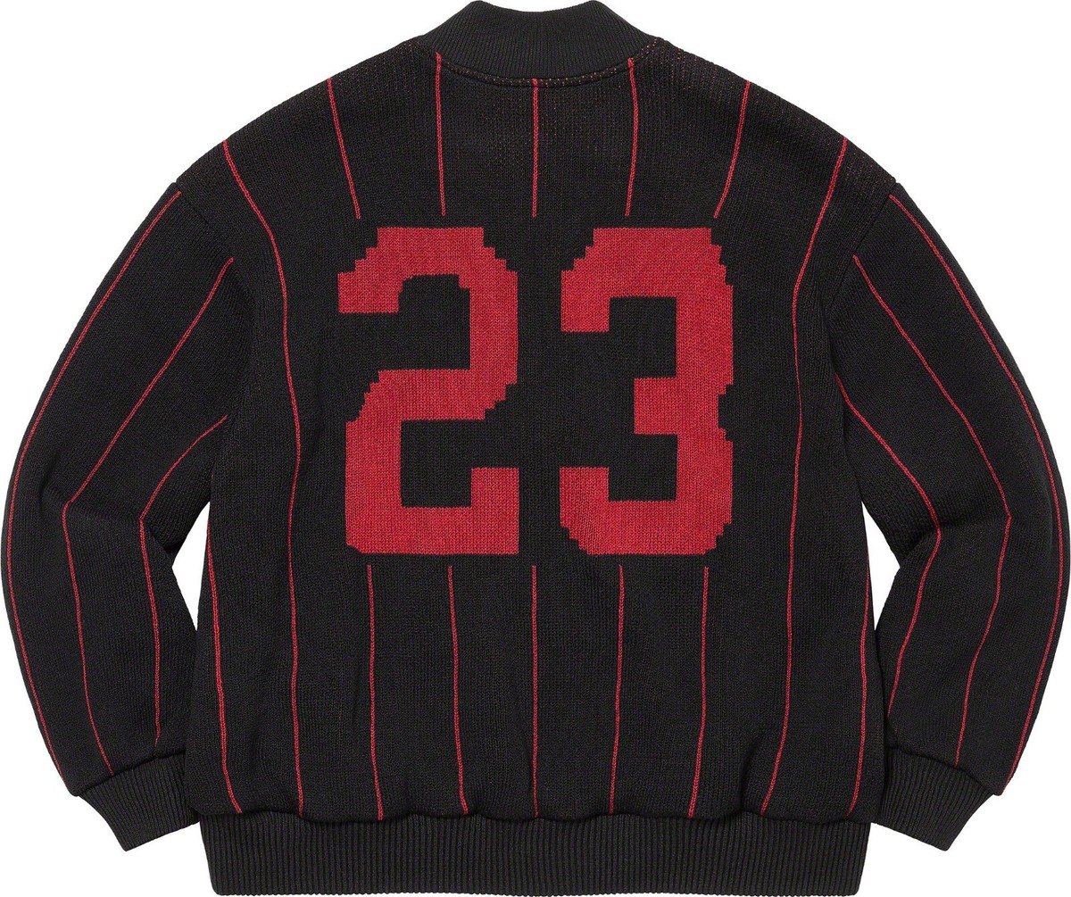 Supreme Pinstripe Varsity Full Zip Up Sweater Black Red Bred