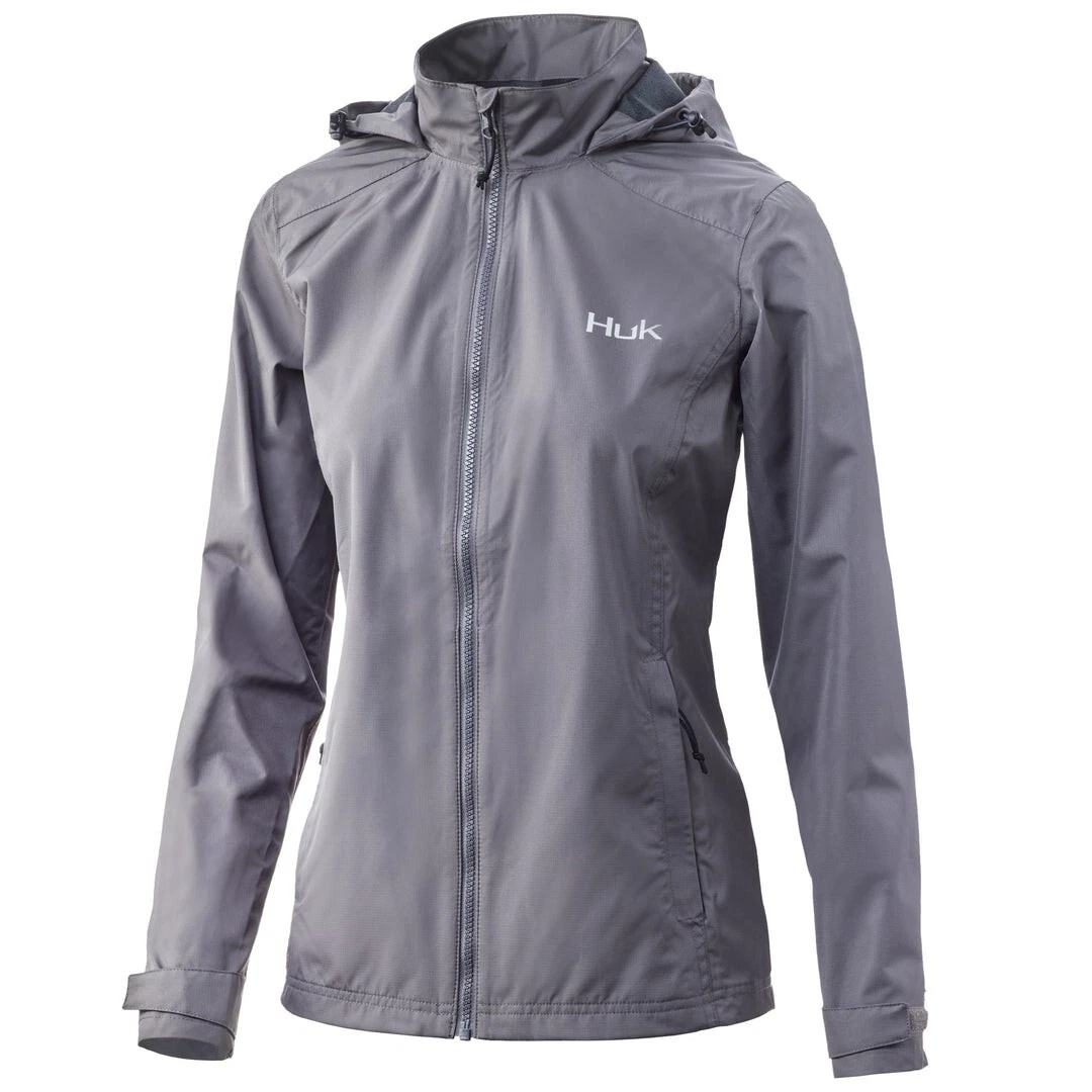 Huk Swell Wind Water Proof Rain Jacket Womens S Gray Performance Full Zip New