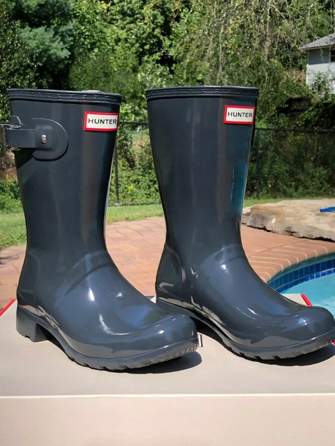 hunter original short gloss rain boots dark slate