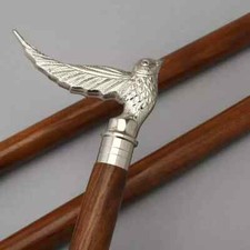 Walking Cane for Men  Women Wooden Stick Brass Silver Bird Head, Decorated cane