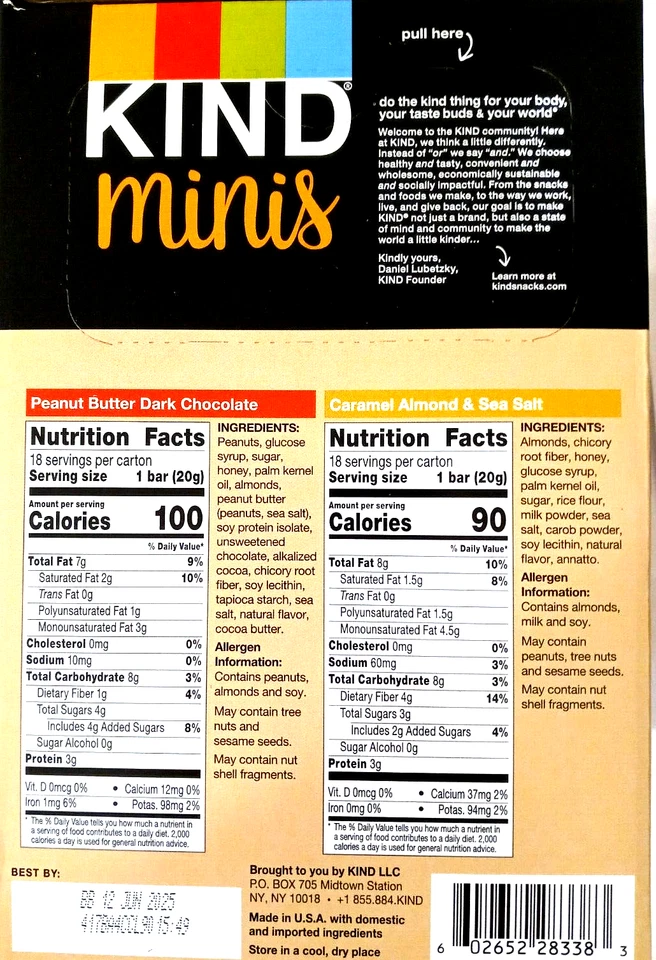 Kind Minis Peanut Butter/Dark Chocolate & Caramel Almond/Sea Salt 36ct EXP 06/25 - Image 2 of 4