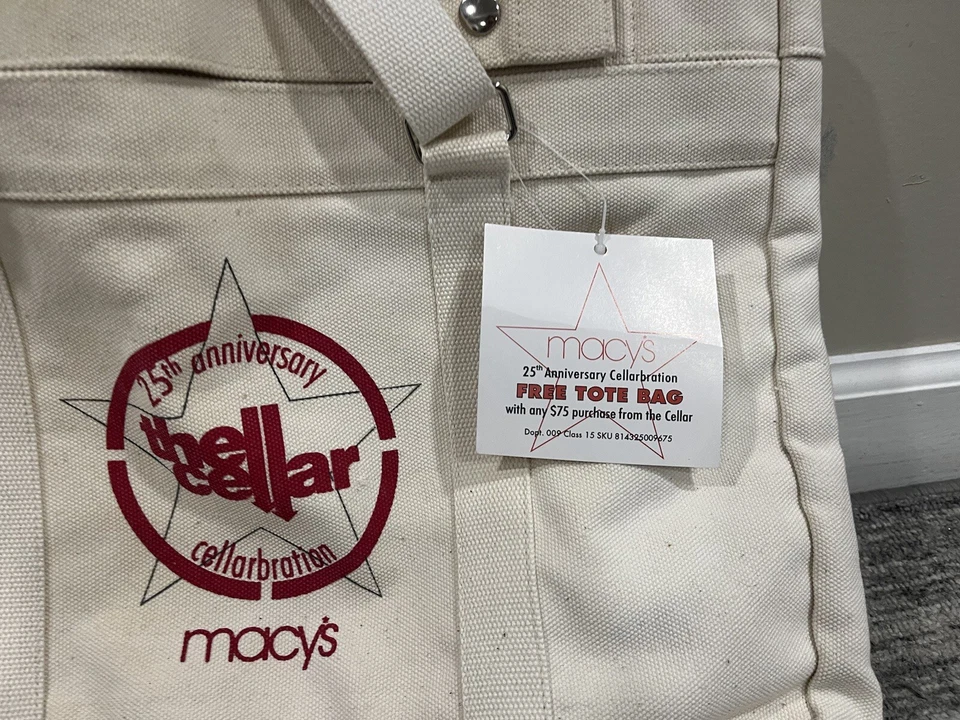 Macy 25 周年纪念“The Cellar”帆布托特包随身包酒窖庆典全新带标签 — 第 3/4 张图片