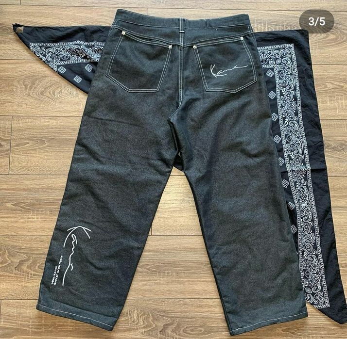 KARL KANI jeans shiny black silver, 90s vintage baggy 1990s