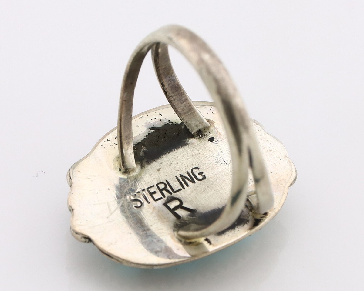 Navajo Ring 925 Silver Blue Turquoise Artist Signed Roy Buck C