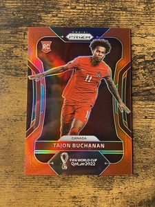 2022 Panini World Cup Prizm Tajon Buchanan Rookie RC Red /399 Canada #54