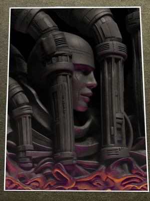 Industrial Dystopian Cyborg Head Mechanical Tubes - Dark Sci-Fi Art Print 18x24