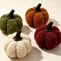 KüNstliche KüRbis Deko 4Er-Set Teddy-Fleece 8X8X7Cm Herbst Tischdeko Zuhause