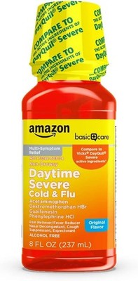 Amazon Basic Care Severe Day Cold & Flu 8 oz Compare to Vicks DayQuil Severe