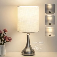 Touch Control Table Lamp, 3 Way Dimmable Simple Night Light Lamp Silver, White