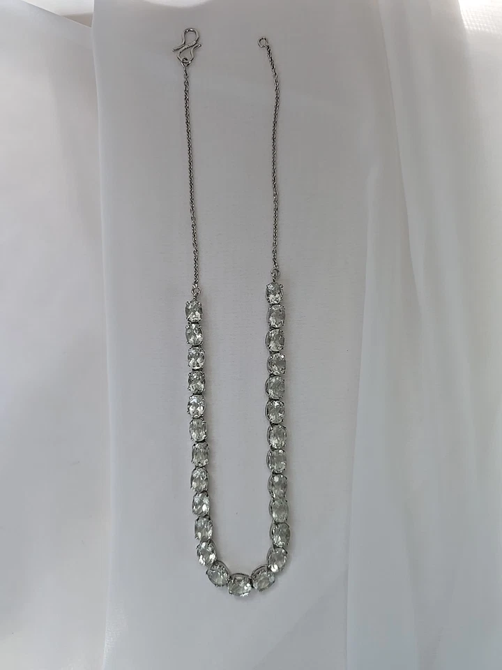 Sterling Silver Green Amethyst Necklace 16" Choker - Image 2 of 4