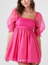 Forever 21 Puffy Babydoll Hot Pink Fuschia Pink Mini Dress