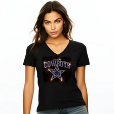 New Dallas Cowboys Rhinestone Relaxed fit Womens Sizing VNeck T-shirt S - 4X