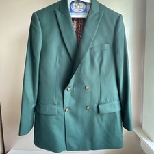 Indochino 2pc Wool Cashmere Suit Double Breasted Peak Lapel Emerald Green 40/36