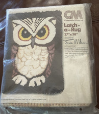 70s Vintage Latch Hook Rug Canvas Columbia Minerva ERICA'S OWL 27"x38" 1978