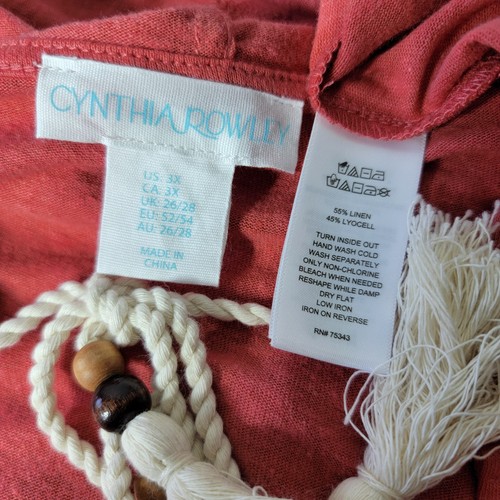 Cynthia Rowley Leinen Top Übergröße 3X Kapuze Quaste Langarm Relaxed Rosa - Bild 5 von 6