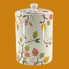 Cookie Jar or Canister Autumn Leaves Large Earthenware Sur La Table Kitchen Dec