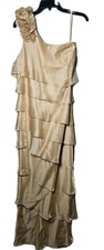 NWT Xscape 6318X Gold One Shoulder Tiered Ruffle Formal Evening Gown Dress 16