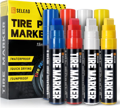 Jumbo Tire Marker White Red Yellow Blue - 8 Pack 15Mm Wide Tip Paint Pens for Ca
