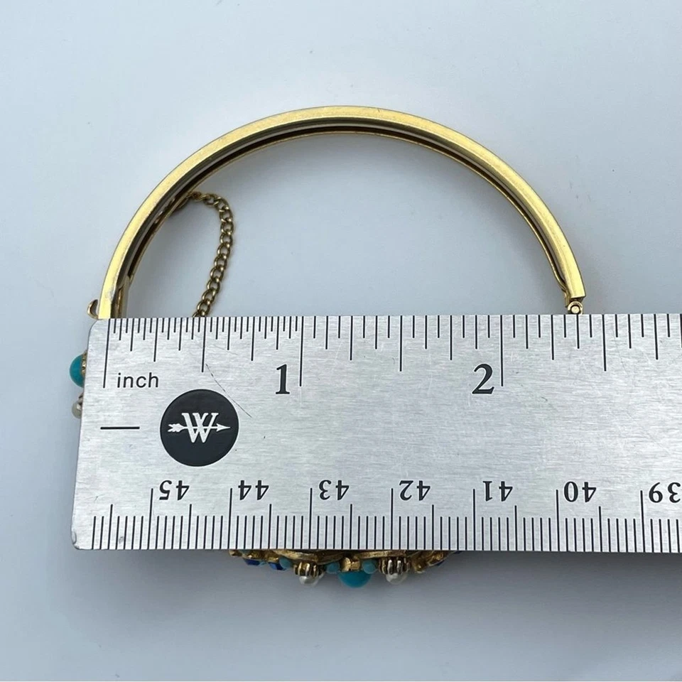 Brazalete Brazalete Vintage Florenza Bisagras Imitación Turquesa Perlas y Estrás AB Foto 4 de 4